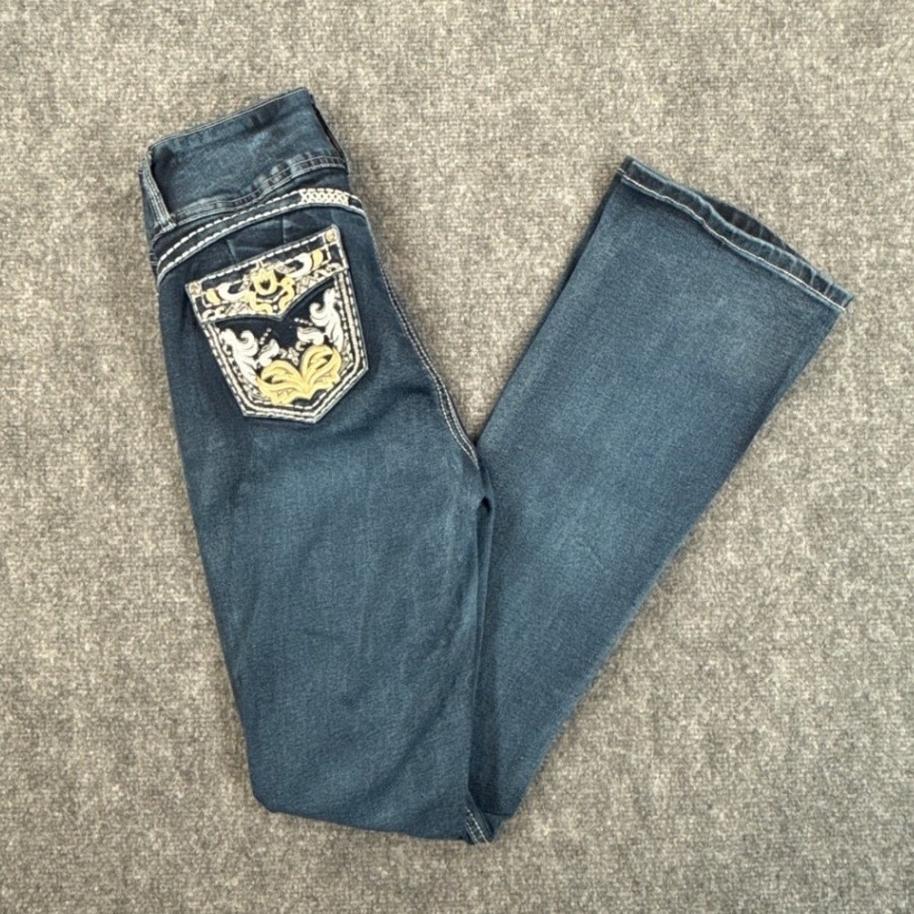 Love You Jeans Womens Size 3/4 Flare Embroidered Bling Western Y2K Stretch Denim